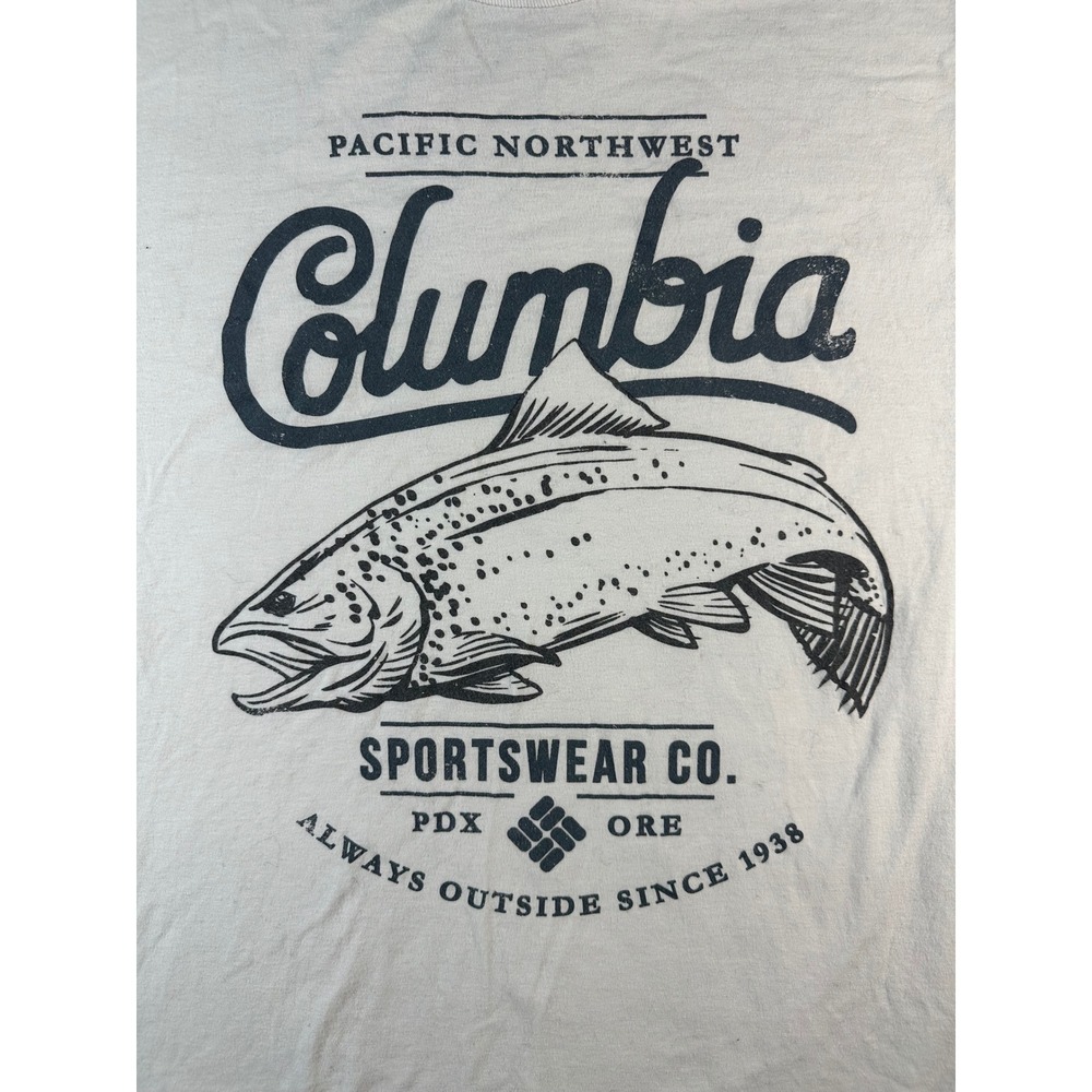 Columbia Sportswear Mens M White Trout Graphic T-Shirt Pacific Northwest PDX ORE